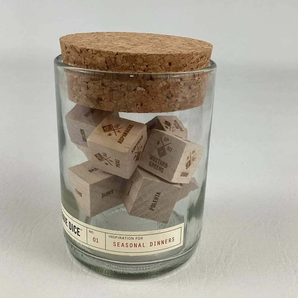 Foodie Dice Seasonal Dinner Inspiration Glass Tumbler Cork Lid Brainstorm Meals - Picture 7 of 9
